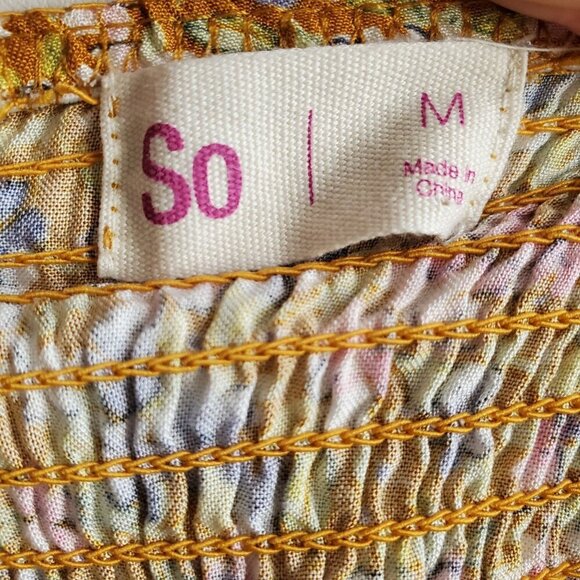 SO Cabin Fever Mustard Multi Floral Midi Dress Tiered Ruffle Hem Cottagecore M - Picture 8 of 16